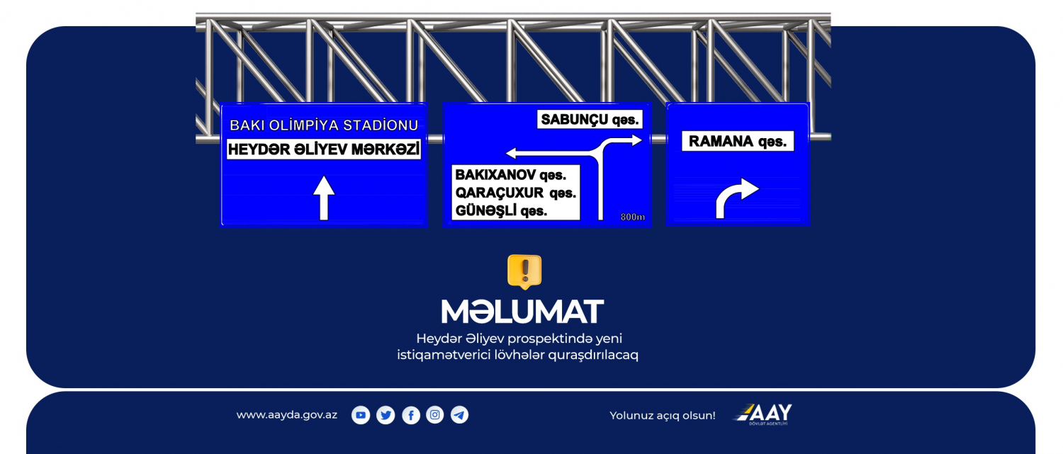 11 Heydər Əliyev prospektində yeni istiqamətverici lövhələrin quraşdırılması davam edir