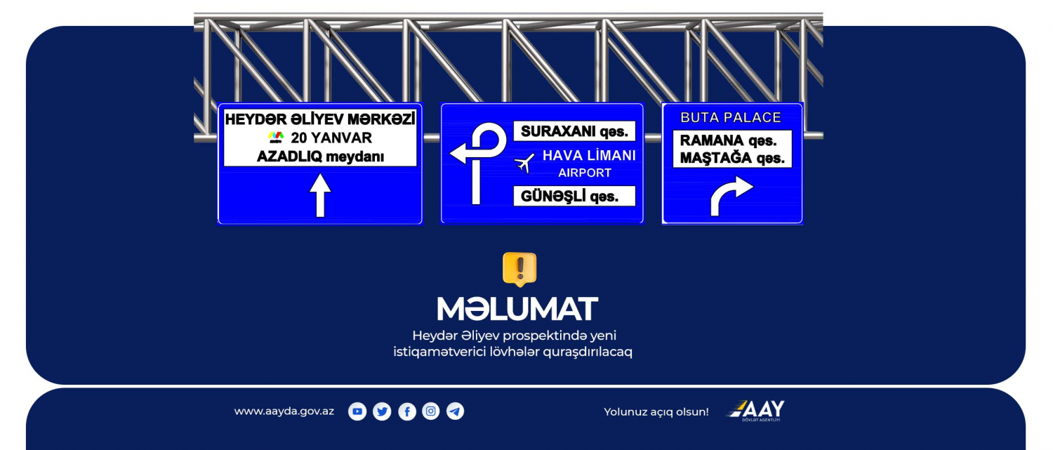 11 Heydər Əliyev prospektində yeni istiqamətverici lövhələr quraşdırılacaq